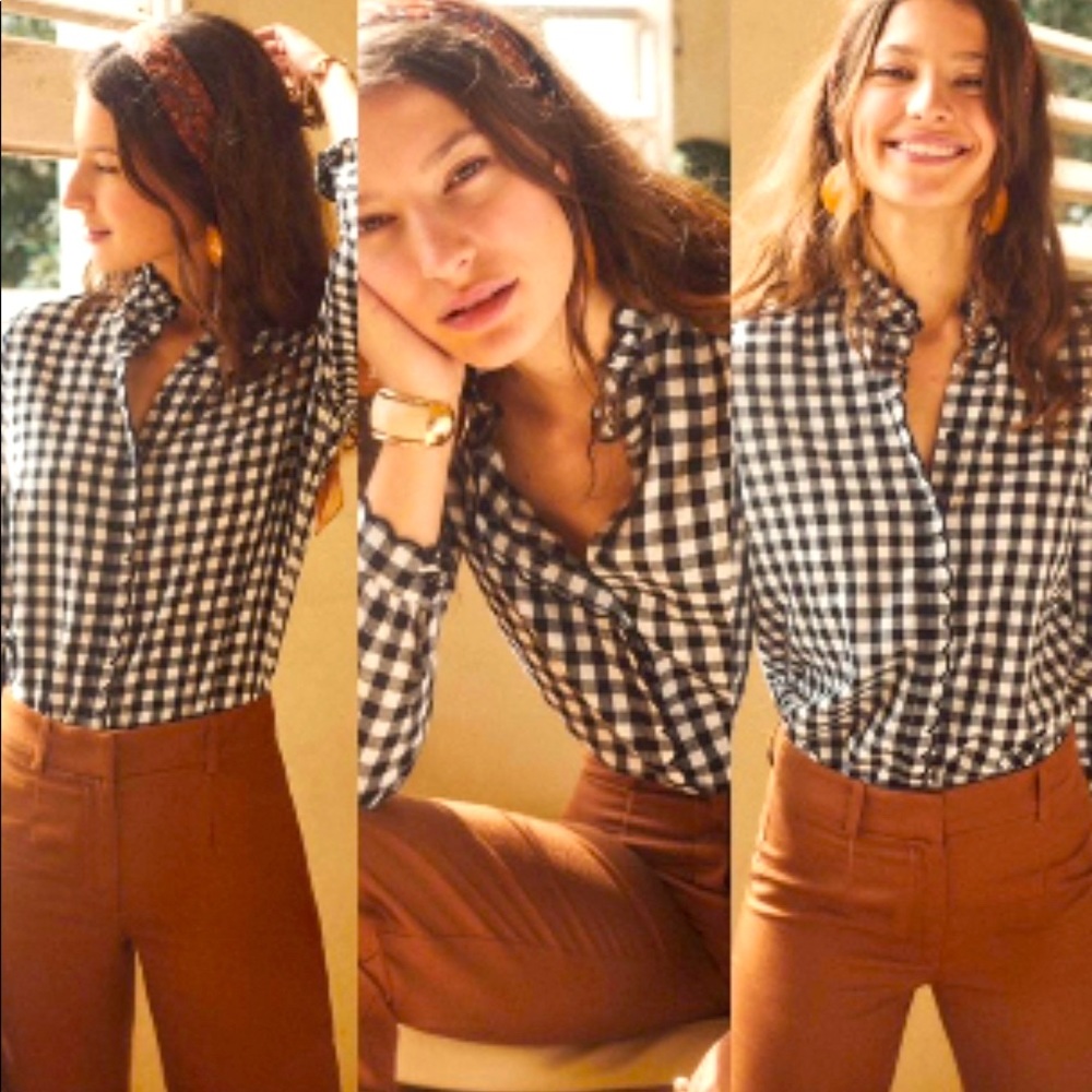 Sezane Louis Black and White Gingham Blouse size FR36/US 2-4